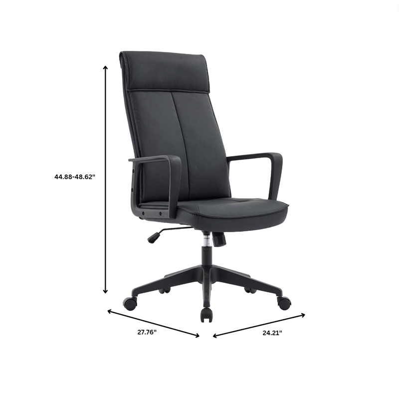 LeisureMod High-Back Leather Office Chair with Adjustable Height in Black