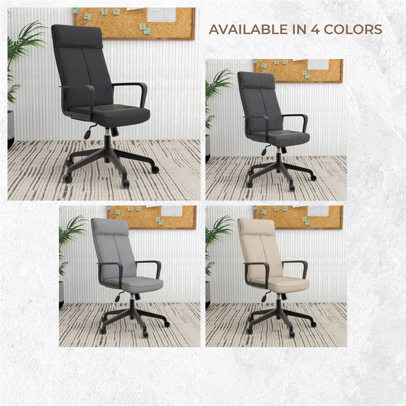 LeisureMod High-Back Leather Office Chair with Adjustable Height in Black