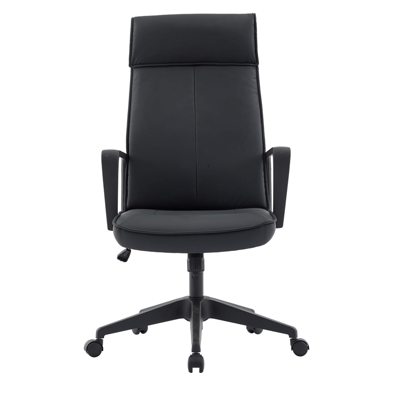 LeisureMod High-Back Leather Office Chair with Adjustable Height in Black