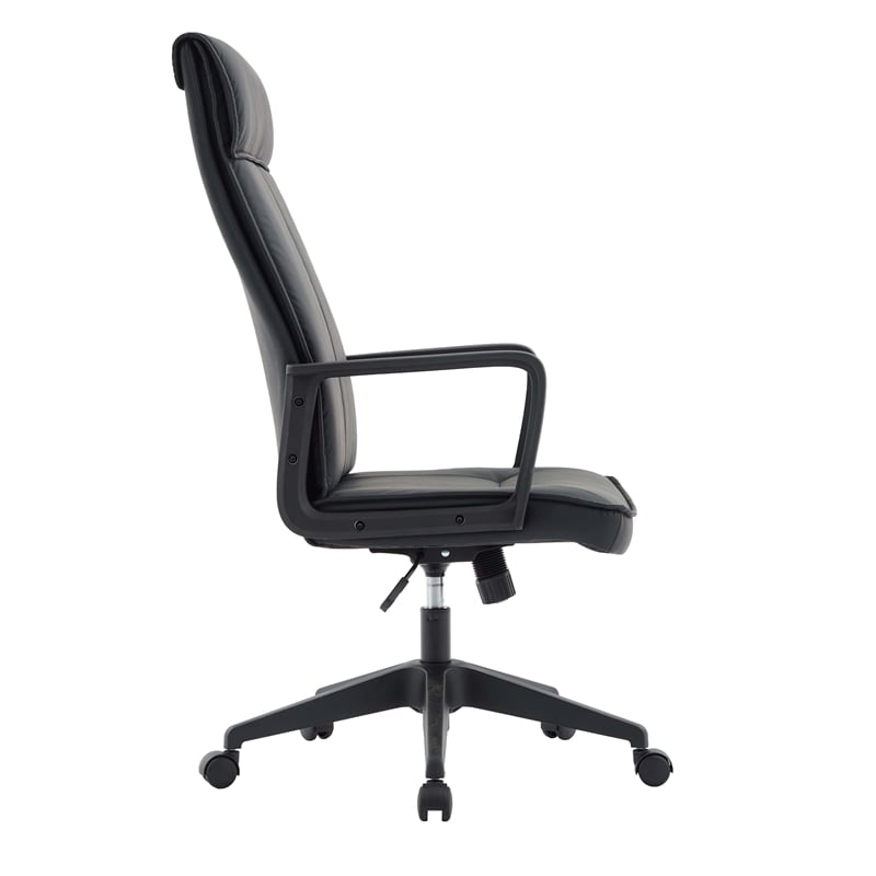 LeisureMod High-Back Leather Office Chair with Adjustable Height in Black