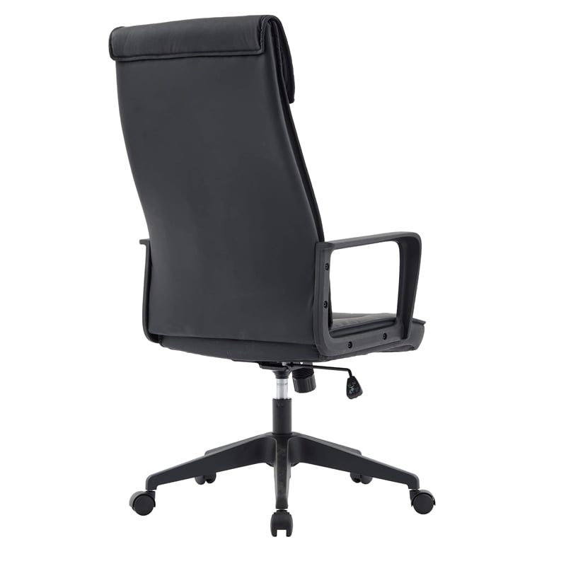 LeisureMod High-Back Leather Office Chair with Adjustable Height in Black