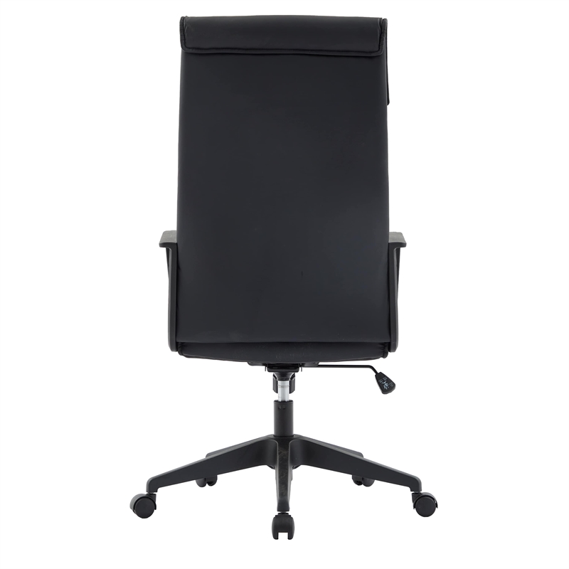 LeisureMod High-Back Leather Office Chair with Adjustable Height in Black