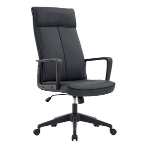 LeisureMod High-Back Leather Office Chair with Adjustable Height in Black