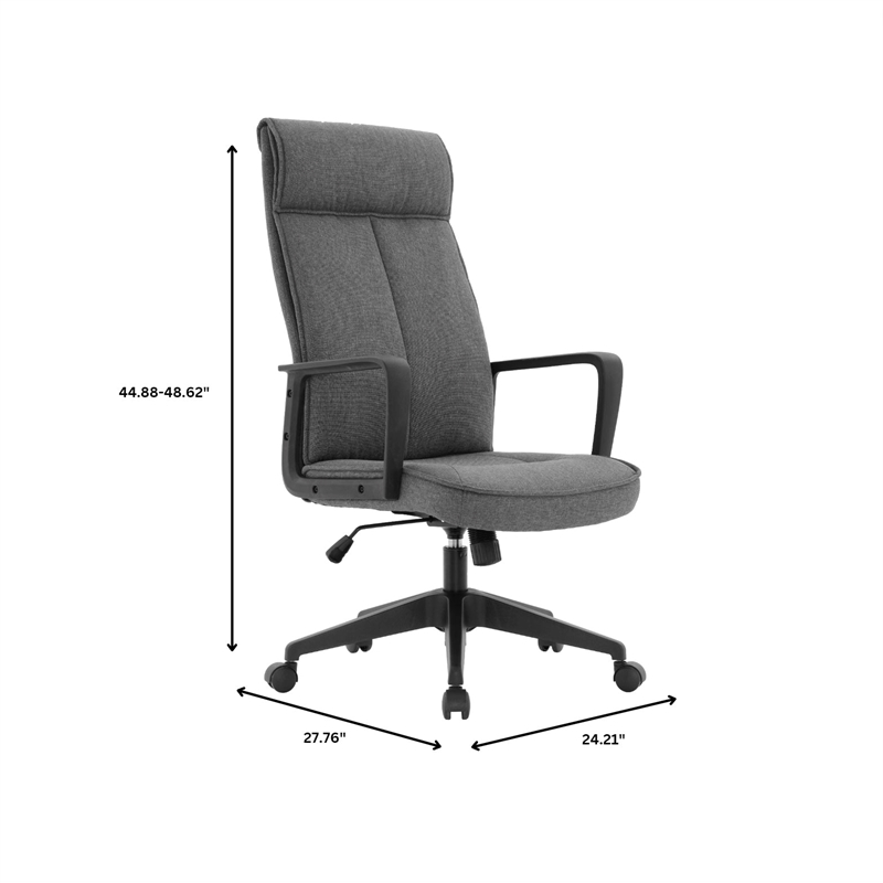 LeisureMod High-Back Polyester Office Chair with Adjustable Height in Charcoal