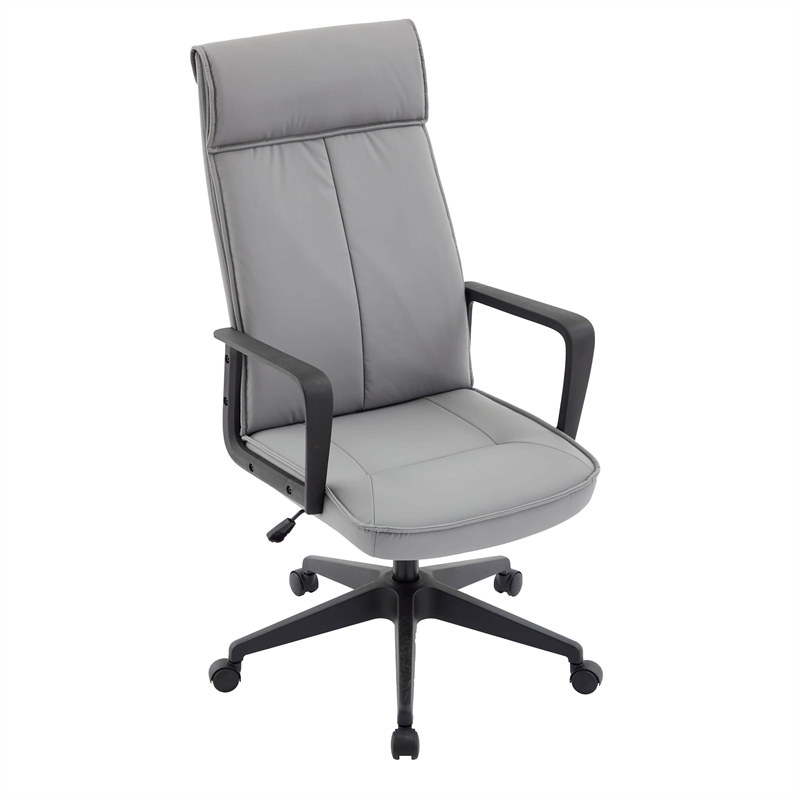 LeisureMod High-Back Leather Office Chair with Adjustable Height in Gray
