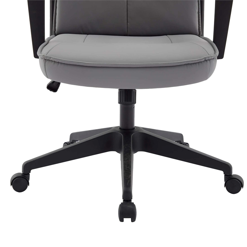 LeisureMod High-Back Leather Office Chair with Adjustable Height in Gray