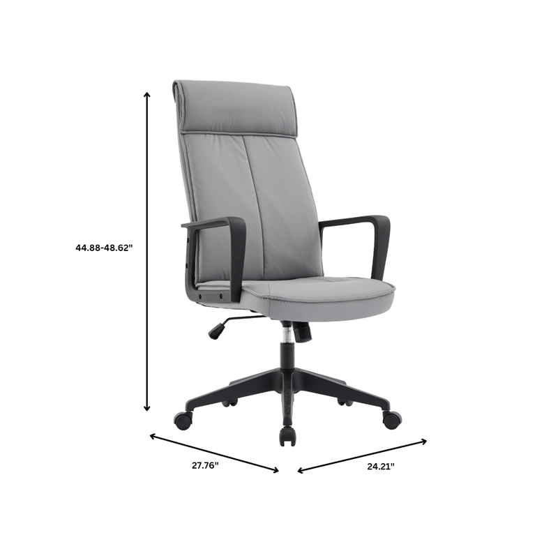 LeisureMod High-Back Leather Office Chair with Adjustable Height in Gray