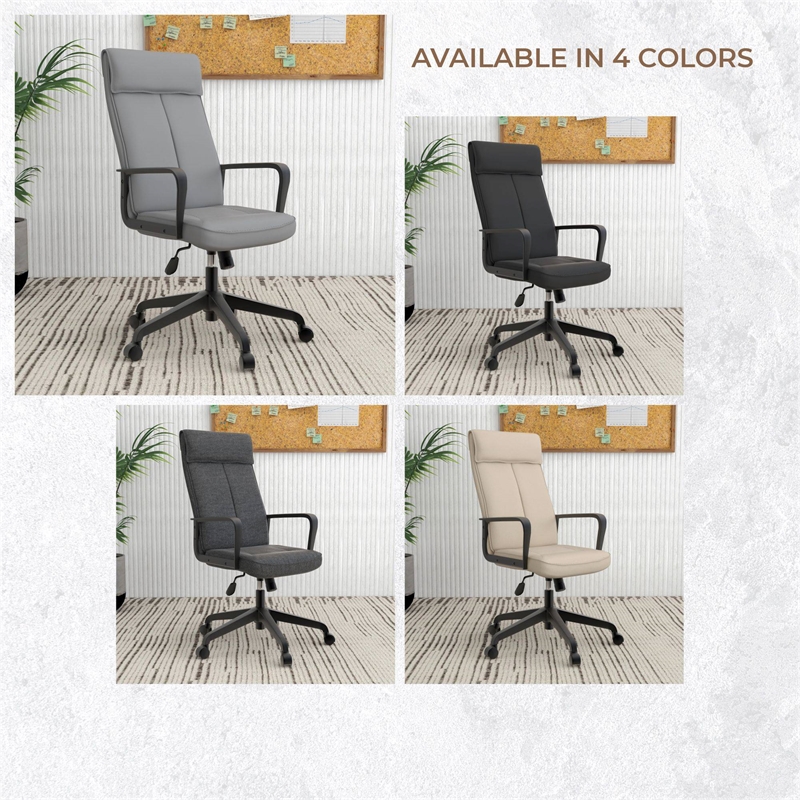 LeisureMod High-Back Leather Office Chair with Adjustable Height in Gray