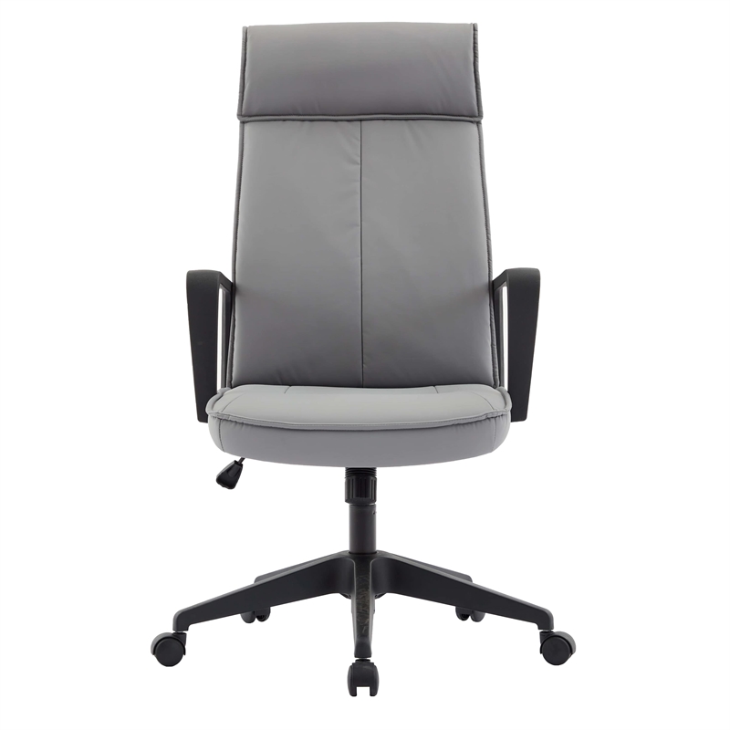 LeisureMod High-Back Leather Office Chair with Adjustable Height in Gray