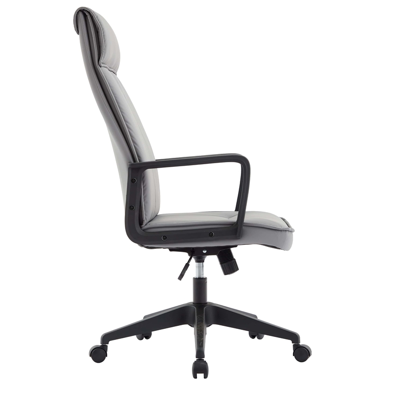 LeisureMod High-Back Leather Office Chair with Adjustable Height in Gray