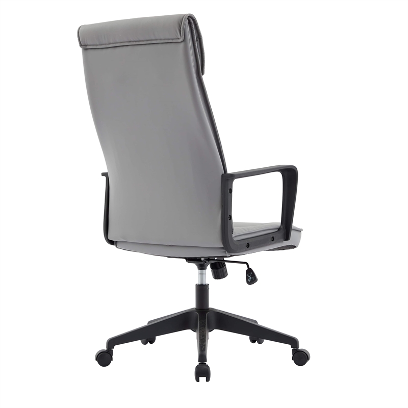 LeisureMod High-Back Leather Office Chair with Adjustable Height in Gray