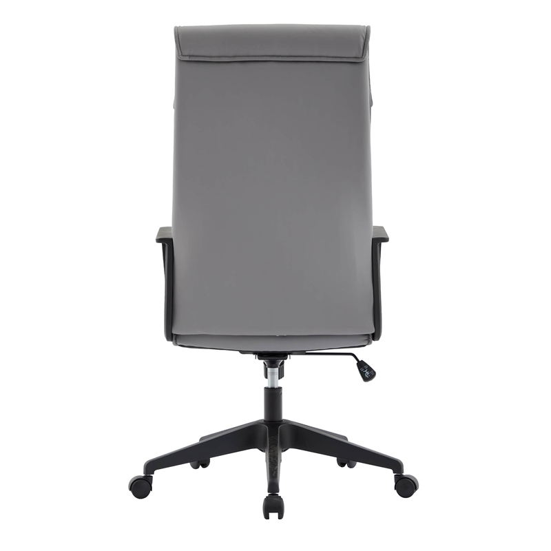 LeisureMod High-Back Leather Office Chair with Adjustable Height in Gray