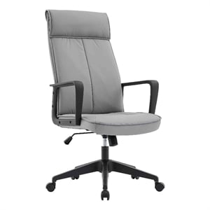 LeisureMod High-Back Leather Office Chair with Adjustable Height in Gray
