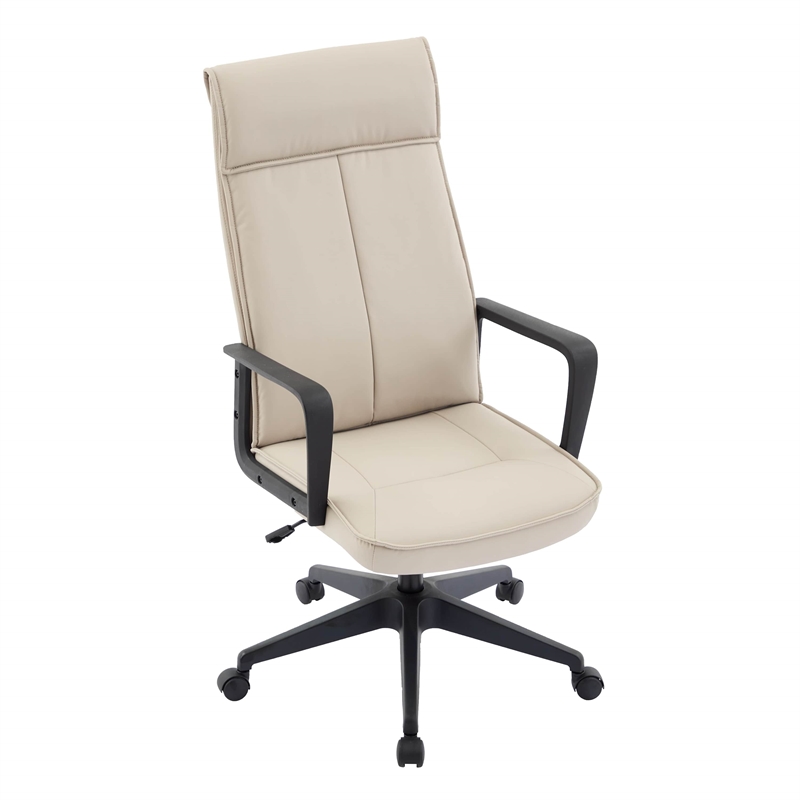 LeisureMod High-Back Leather Office Chair with Adjustable Height in Tan
