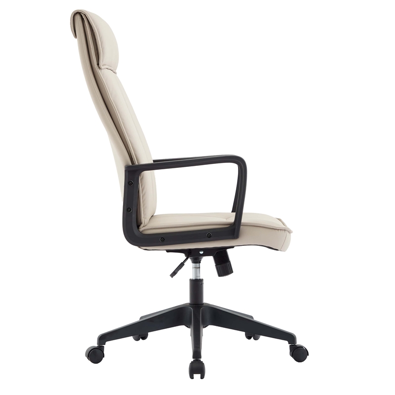 LeisureMod High-Back Leather Office Chair with Adjustable Height in Tan