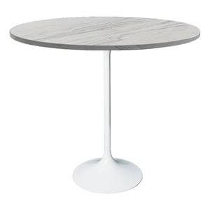 LeisureMod 48&quot Bar Dining Table Resin Round Top in White Steel/Marbleized