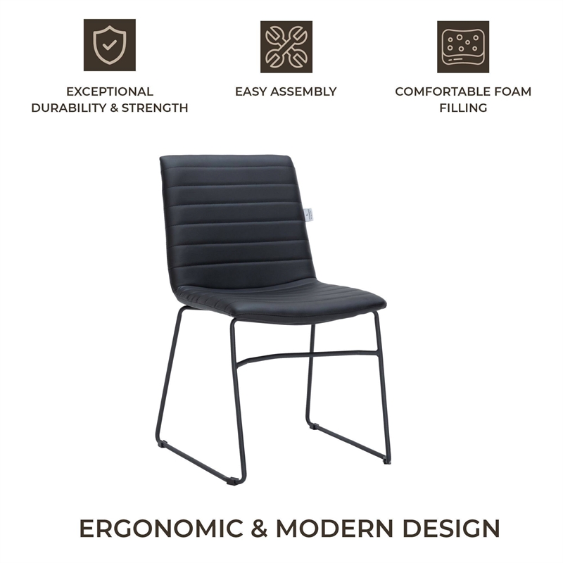 LeisureMod Office Chair in Leather/Polyester with Stainless Steel Base in Black