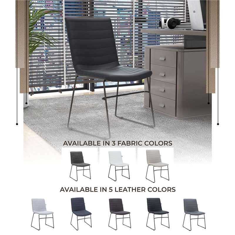 LeisureMod Office Chair in Leather/Polyester with Stainless Steel Base in Black
