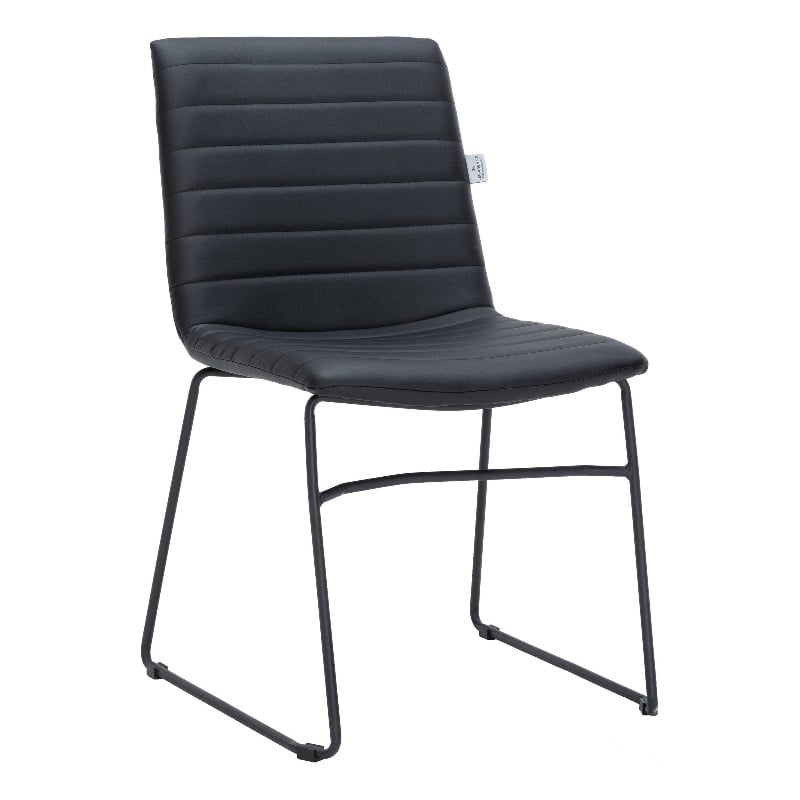 LeisureMod Office Chair in Leather/Polyester with Stainless Steel Base in Black
