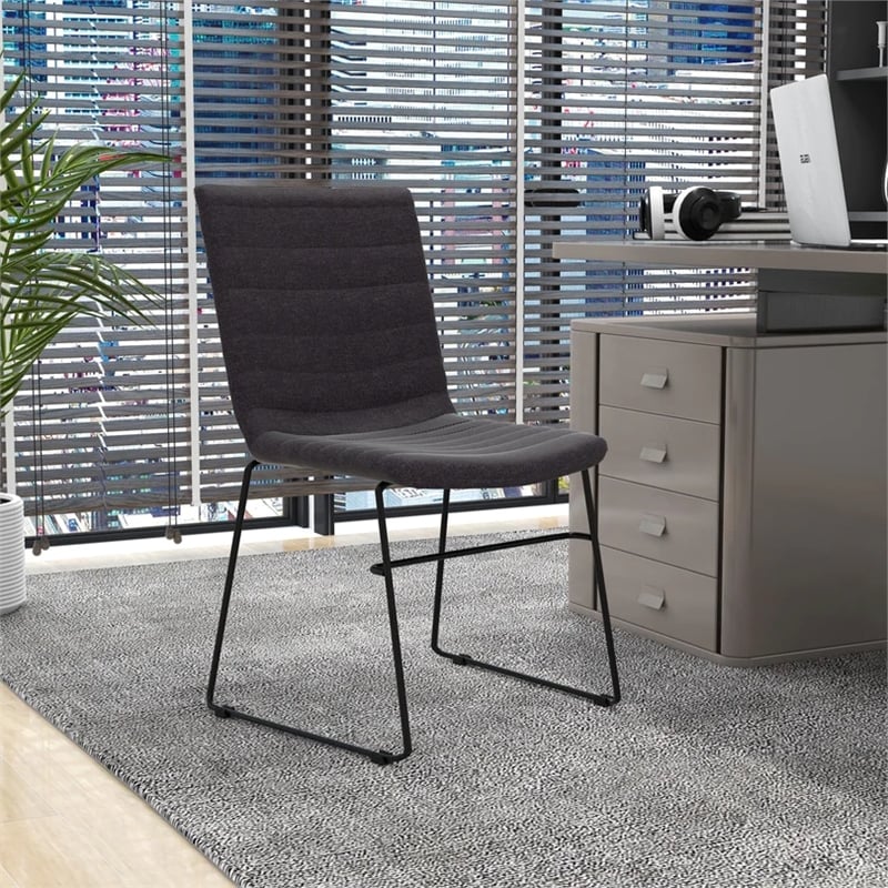 LeisureMod Office Chair in Leather/Polyester with Stainless Steel Base in Brown