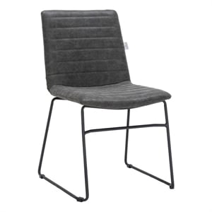 LeisureMod Office Chair in Leather/Polyester with Stainless Steel Base Charcoal