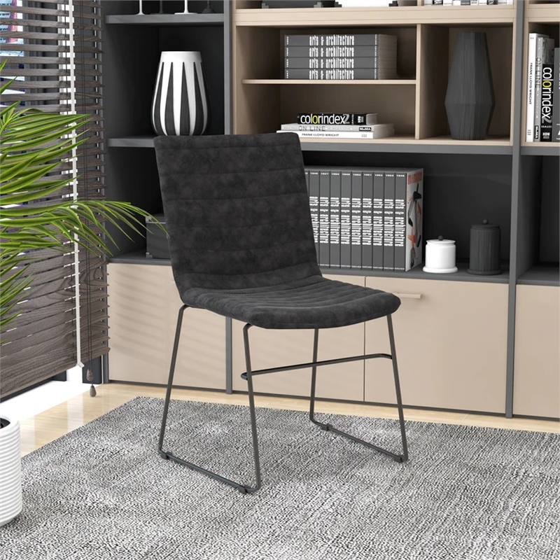 LeisureMod Office Chair in Leather/Polyester with Stainless Steel Base Charcoal