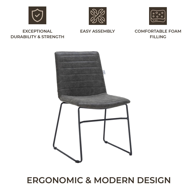 LeisureMod Office Chair in Leather/Polyester with Stainless Steel Base Charcoal