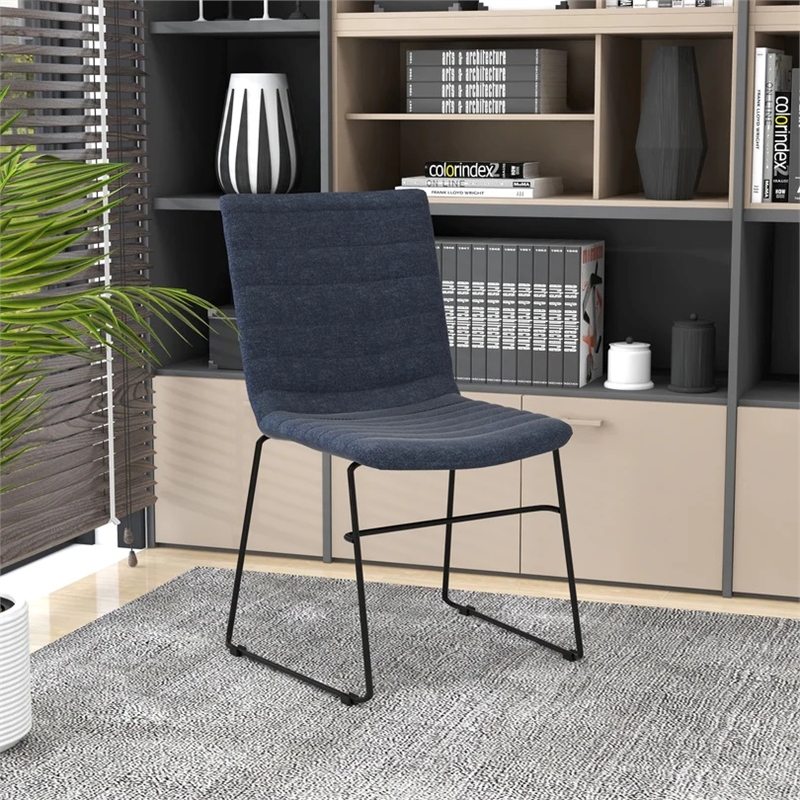 LeisureMod Office Chair in Leather/Polyester with Stainless Steel Base Dark Blue