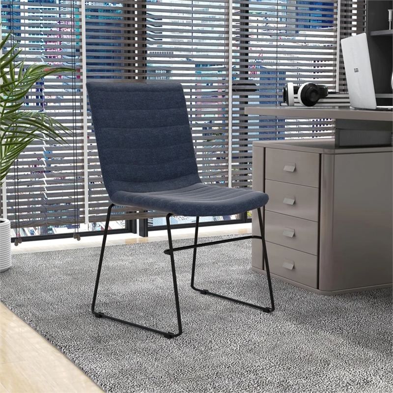 LeisureMod Office Chair in Leather/Polyester with Stainless Steel Base Dark Blue