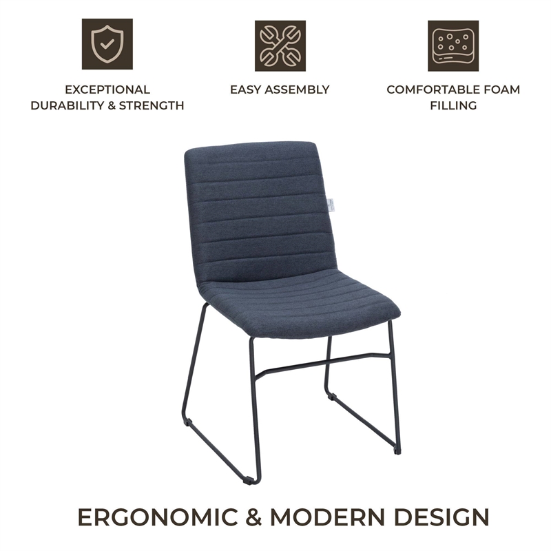 LeisureMod Office Chair in Leather/Polyester with Stainless Steel Base Dark Blue