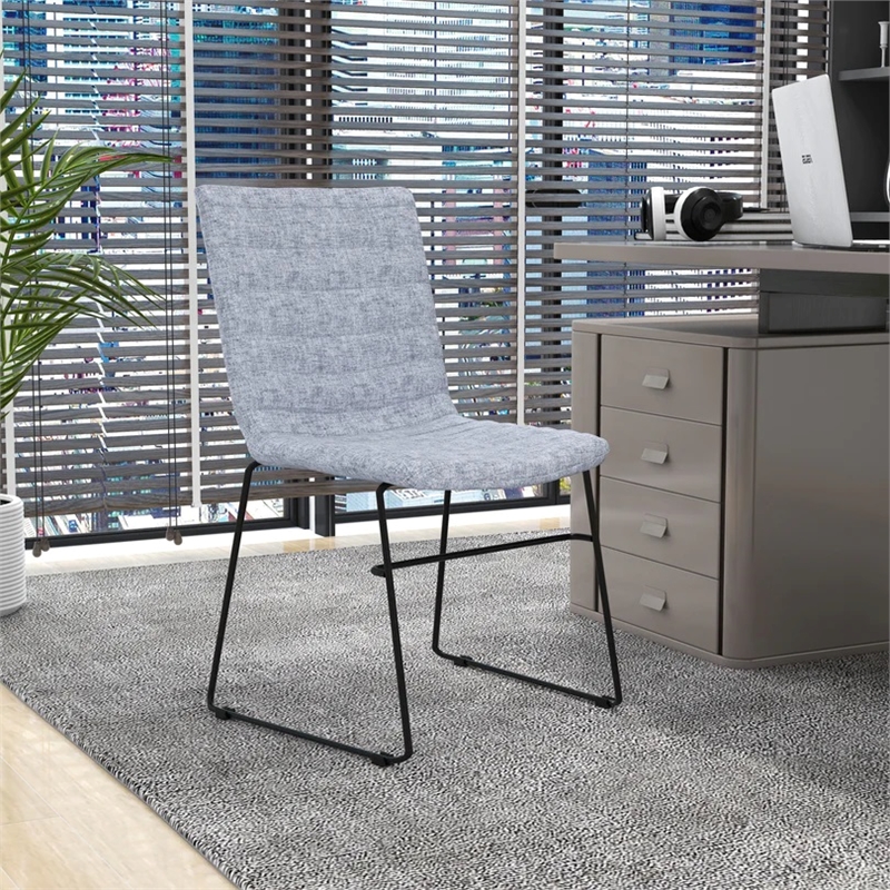LeisureMod Office Chair in Leather/Polyester with Stainless Steel Base in Gray