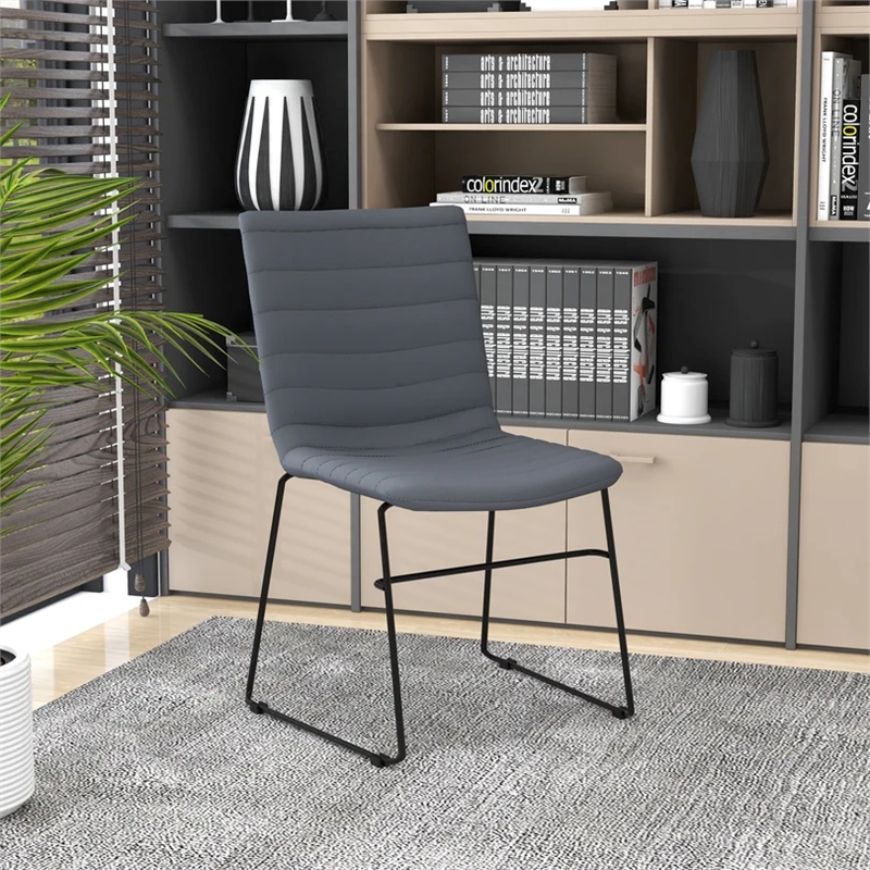 Office Chair in Leather/Polyester with Stainless Steel Base in Gray Leather