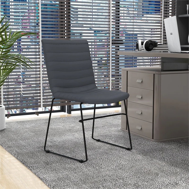 Office Chair in Leather/Polyester with Stainless Steel Base in Gray Leather
