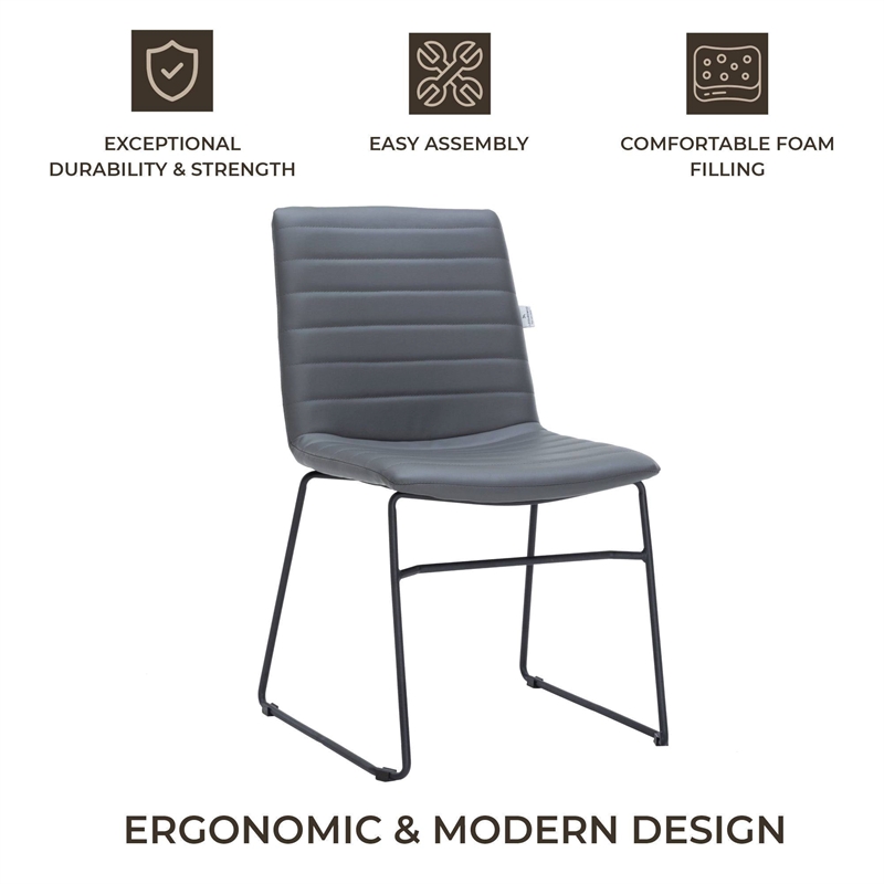 Office Chair in Leather/Polyester with Stainless Steel Base in Gray Leather