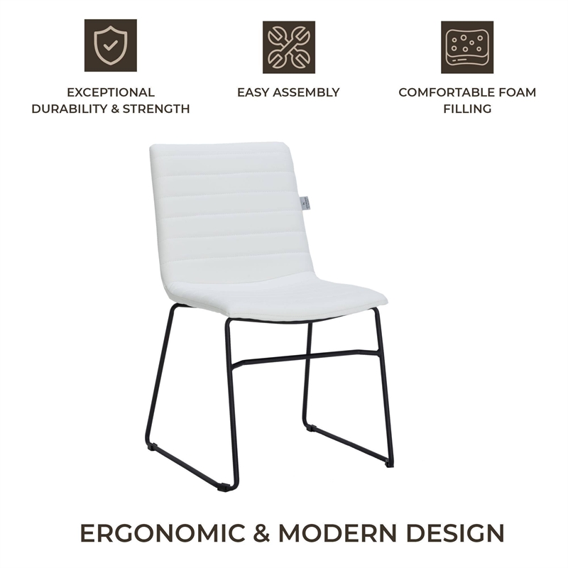 LeisureMod Office Chair in Leather/Polyester with Stainless Steel Base in White