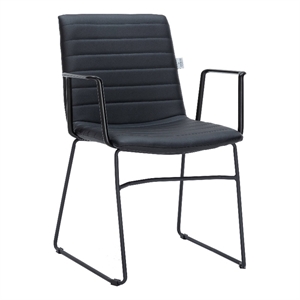 LeisureMod Office Chair in Leather/Polyester with Stainless Steel Base in Black