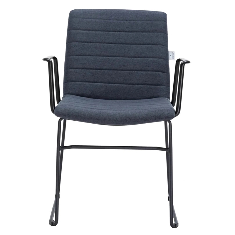 LeisureMod Office Chair in Leather/Polyester with Stainless Steel Base Dark Blue