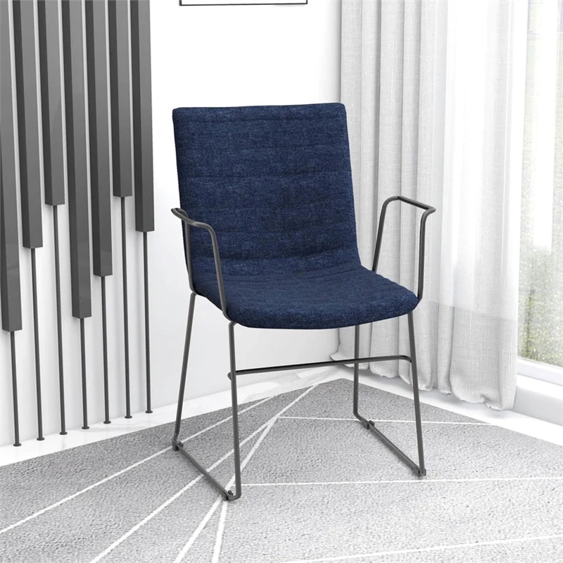 LeisureMod Office Chair in Leather/Polyester with Stainless Steel Base Dark Blue
