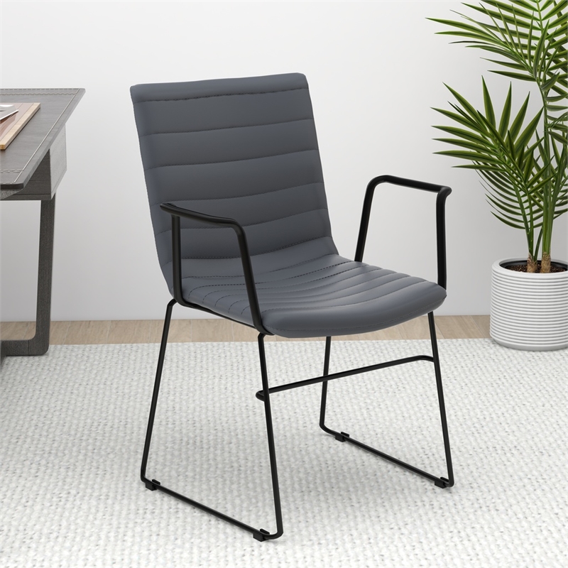 Office Chair in Leather/Polyester with Stainless Steel Base in Gray Leather