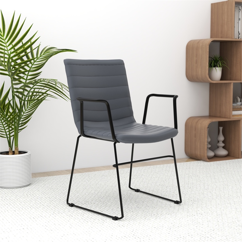 Office Chair in Leather/Polyester with Stainless Steel Base in Gray Leather
