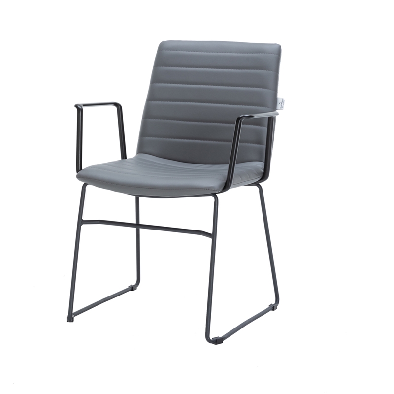 Office Chair in Leather/Polyester with Stainless Steel Base in Gray Leather