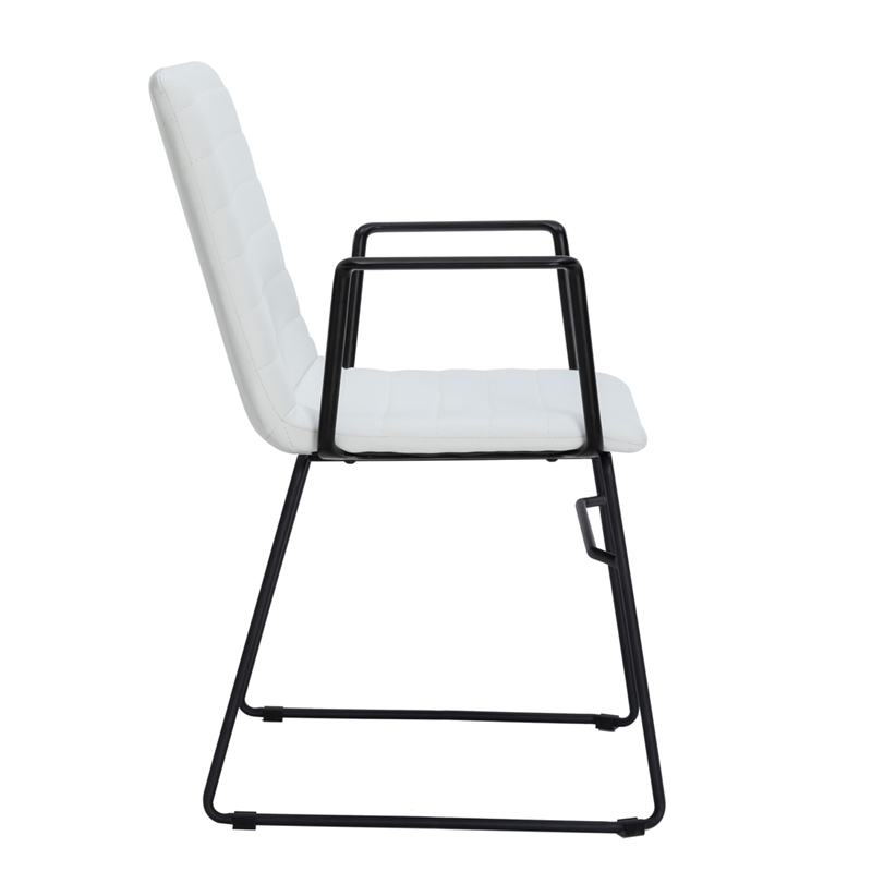 LeisureMod Office Chair in Leather/Polyester with Stainless Steel Base in White