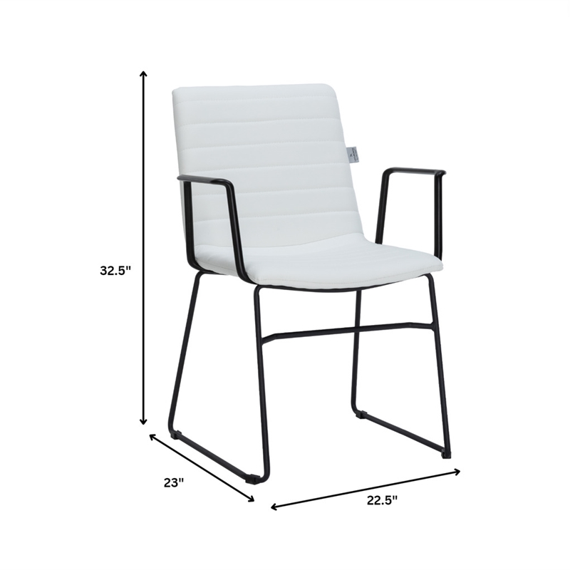 LeisureMod Office Chair in Leather/Polyester with Stainless Steel Base in White