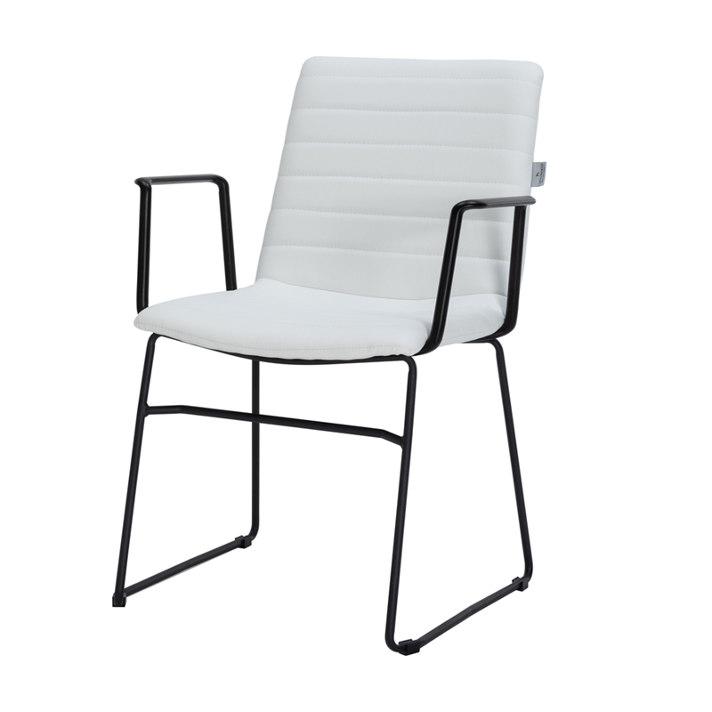 LeisureMod Office Chair in Leather/Polyester with Stainless Steel Base in White