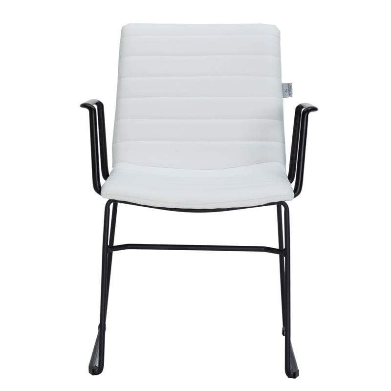 LeisureMod Office Chair in Leather/Polyester with Stainless Steel Base in White