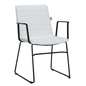 LeisureMod Office Chair in Leather/Polyester with Stainless Steel Base in White