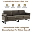 3-Seater Upholstered Velvet Sofa with Black Stainless-Steel Base in Dark Gray