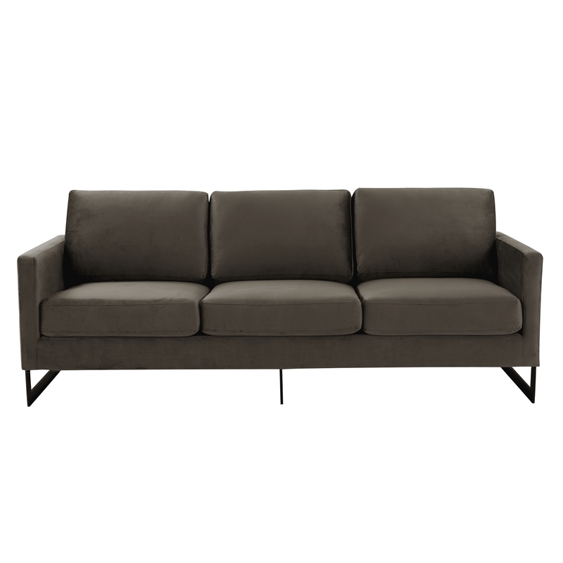3-Seater Upholstered Velvet Sofa with Black Stainless-Steel Base in Dark Gray