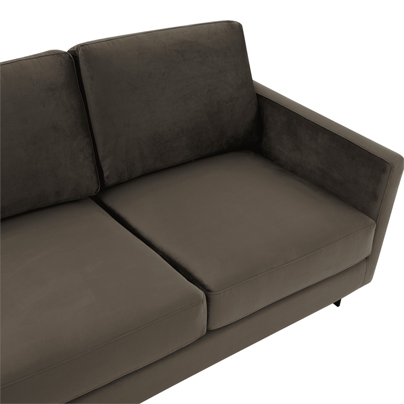 3-Seater Upholstered Velvet Sofa with Black Stainless-Steel Base in Dark Gray