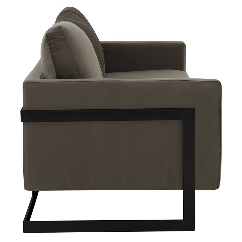 3-Seater Upholstered Velvet Sofa with Black Stainless-Steel Base in Dark Gray